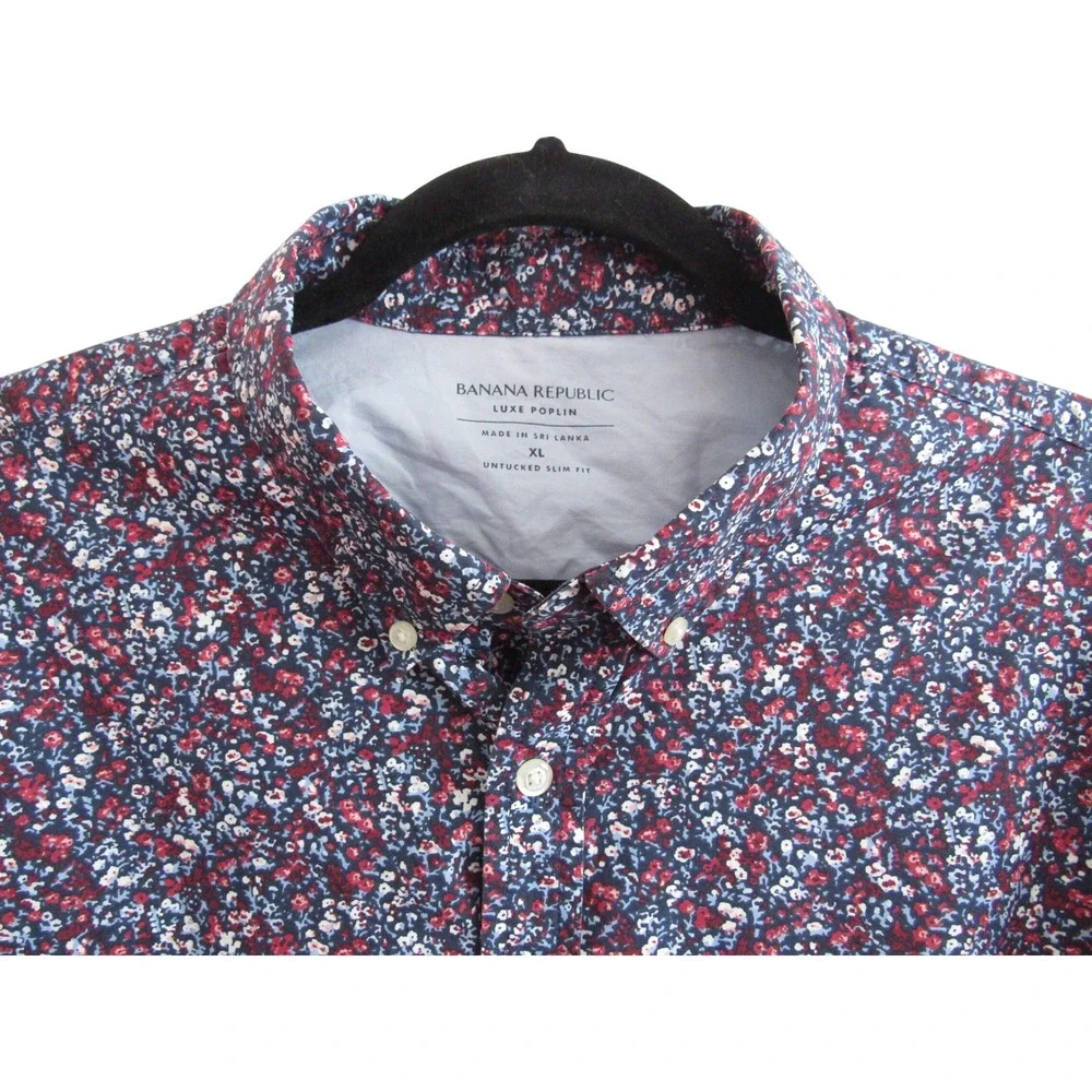 Banana Republic Shirt XL Untucked Slim Fit Luxe Poplin Men Long Sleeve Button Up